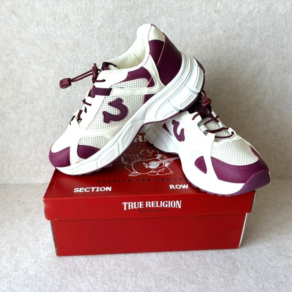 True Religion Adina Womens 8 Chunky Sneakers Cream Wine MERMU New in Box